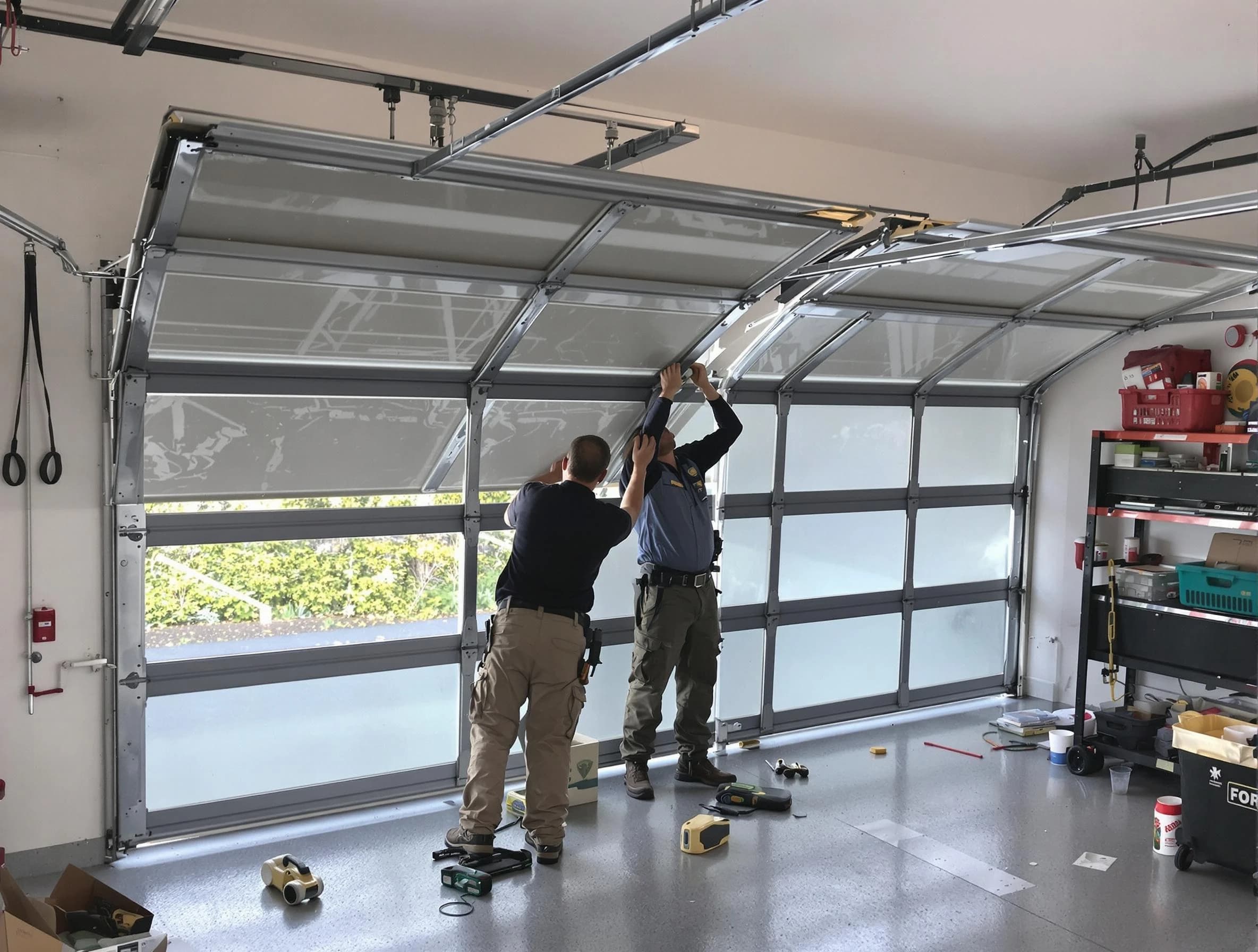 Mountain Park Garage Door Repair expert performing precise panel replacement on Mountain Park garage door