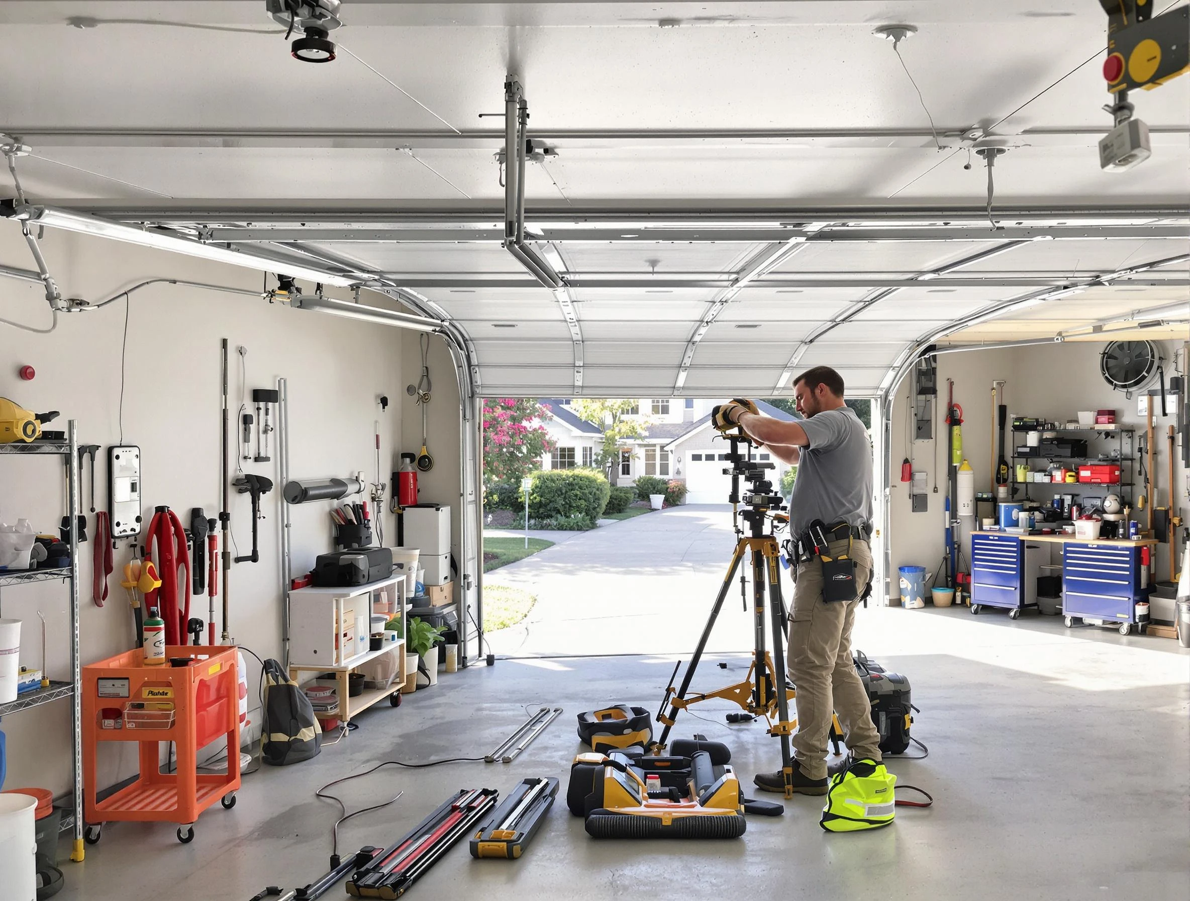 Mountain Park Garage Door Repair specialist performing laser-guided track alignment in Mountain Park